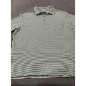 Fish Hippie Co Mens XL Green White Striped Short Sleeve Pocket Polo Shirt